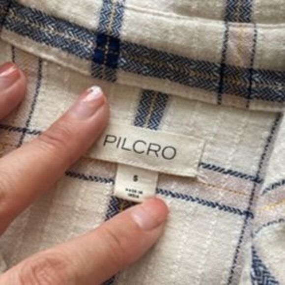 Pilcro for Anthropologie Shirt Button up Plaid Metallic Long Sleeve - Women Sm - Picture 4 of 5